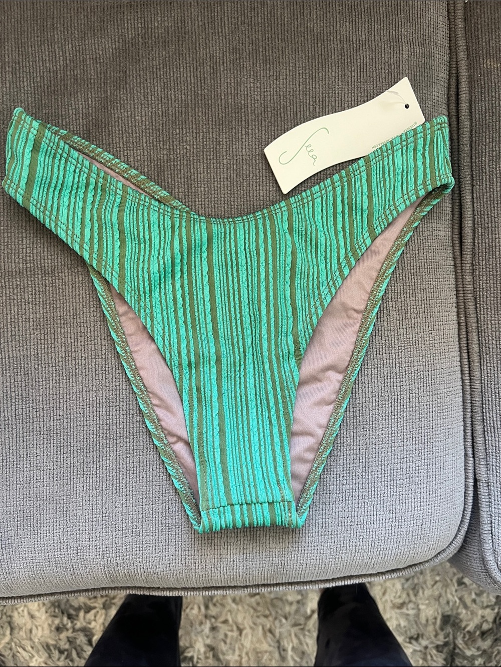 Seea Mint Green Ribbed High-Cut Bikini Bottom